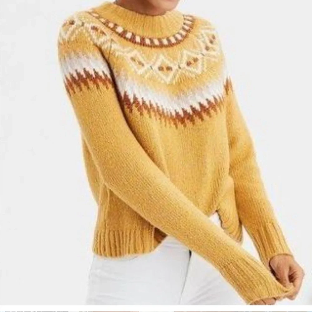 American Eagle Fair Isle Mustard Yellow Pullover Sweater Womens size small‎